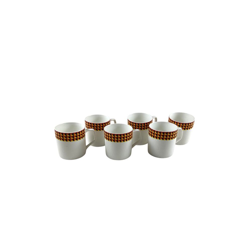 Coffee Mug Set of 6 Vintage Clay Craft White Black Orange Fine Bone China MCM